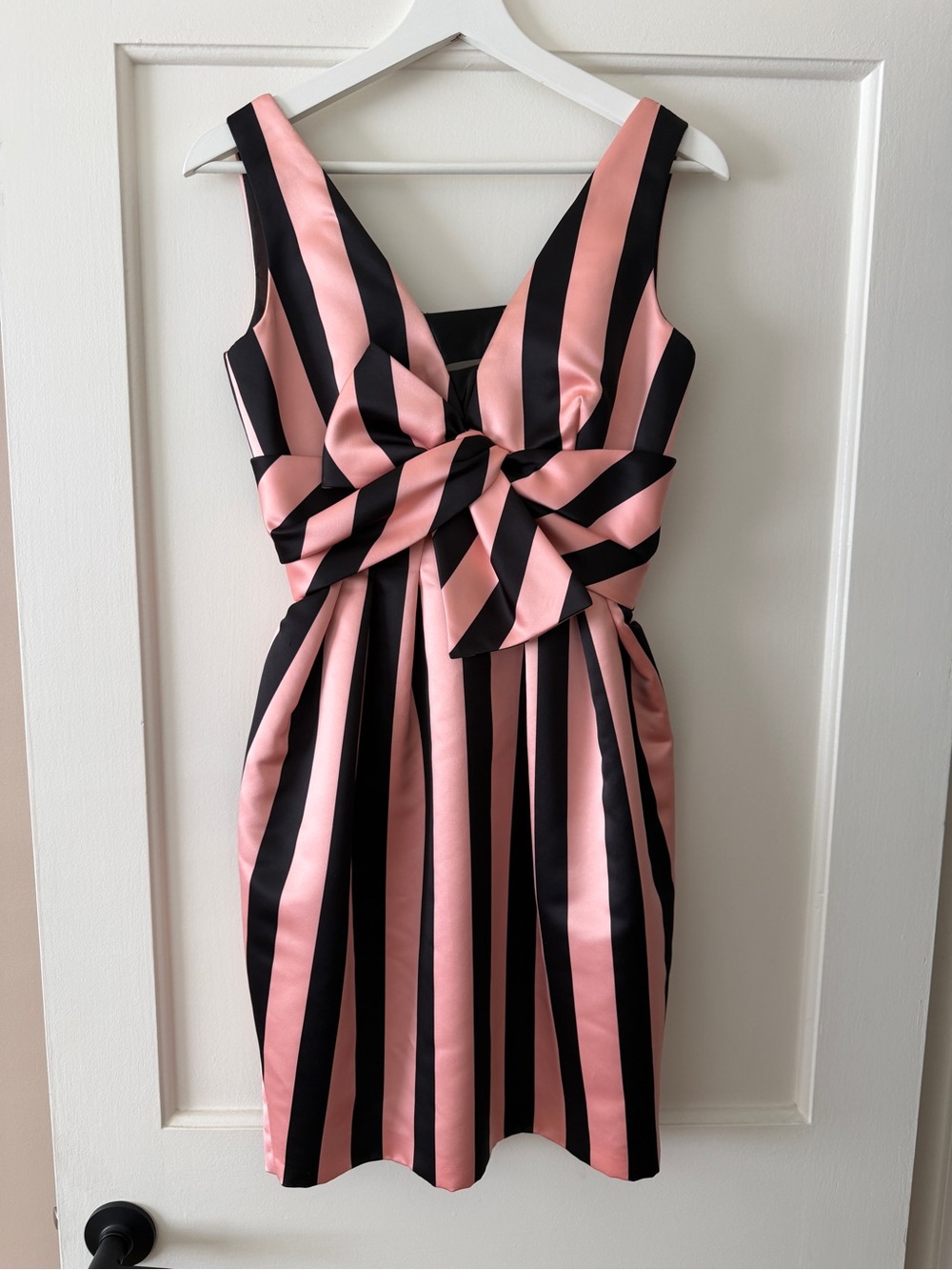 Striped Twist-Front Mini Dress in Pink and Black